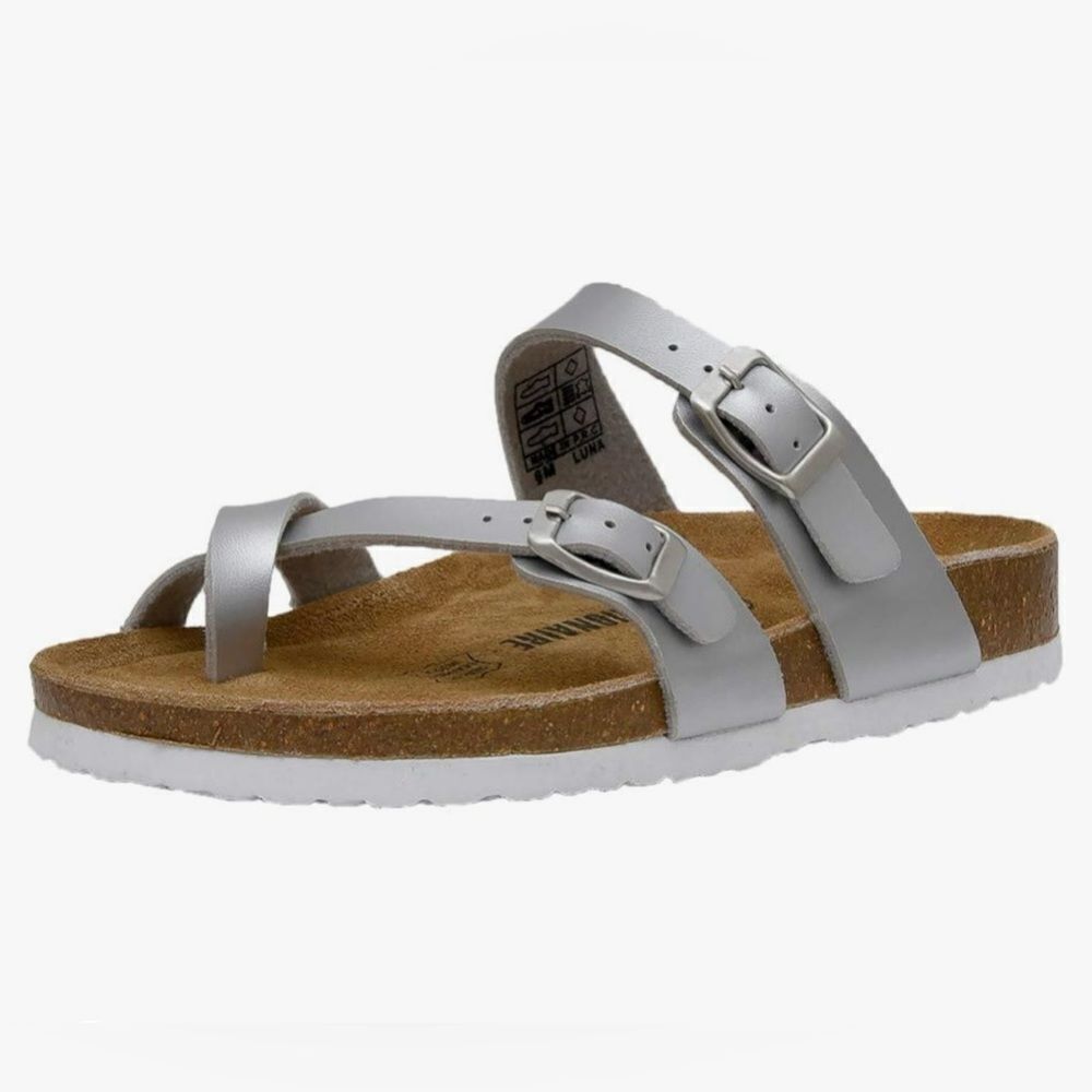 Cushionaire Luna Cork Footbed Sandal With + Comfort Silver 6M NWT IN BOX‎